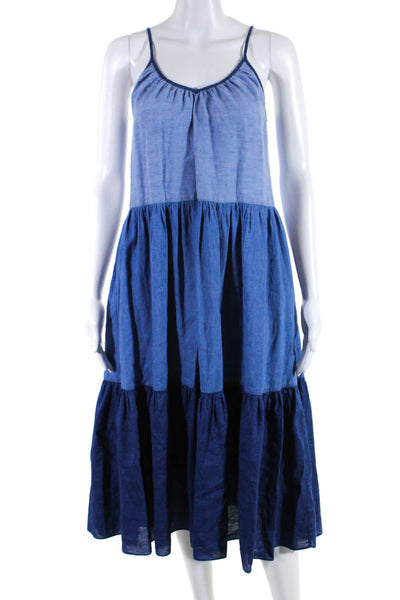 MiH Jeans Women's Linen Cotton Blend Sleeveless Maxi Dress Blue Size XS