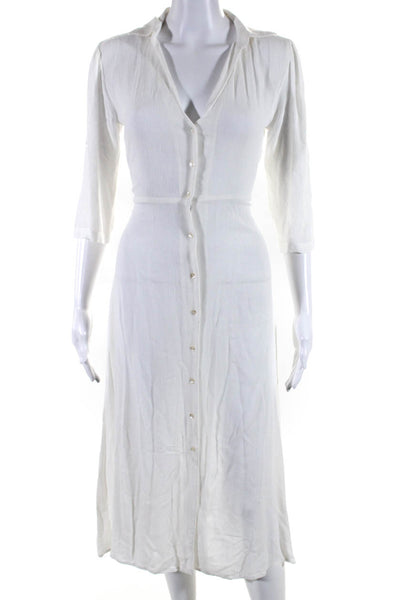 Kos Resort Women's Button Up 3/4 Sleeve Belted Maxi Dress White Size XS