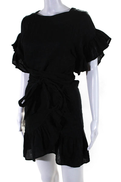 Etoile Isabel Marant Womens Linen Ruffled A-Line Belted Dress Black Size 34