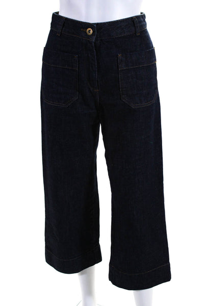 Sessun Womens Denim High Rise Zip Up Wide Leg Jeans Pants Dark Blue Size 34