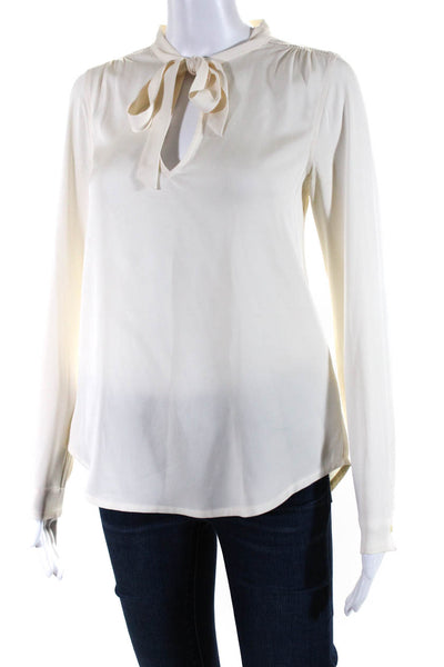 AYR Womens Silk Crepe V-Neck Tie Front Long Sleeve Blouse Top Ivory Size XS