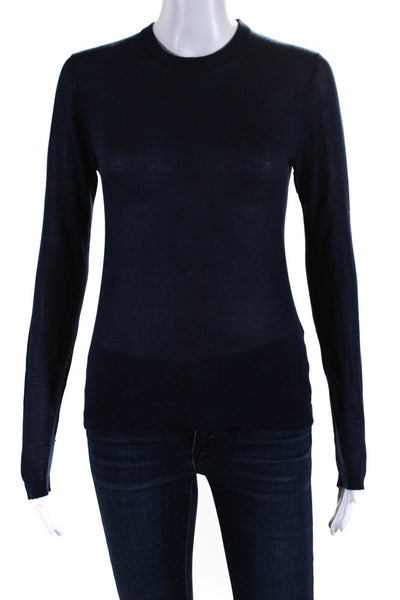 Bldwn Womens Knit Crew Neck Long Sleeve Lightweight Sweater Top Navy Size XS