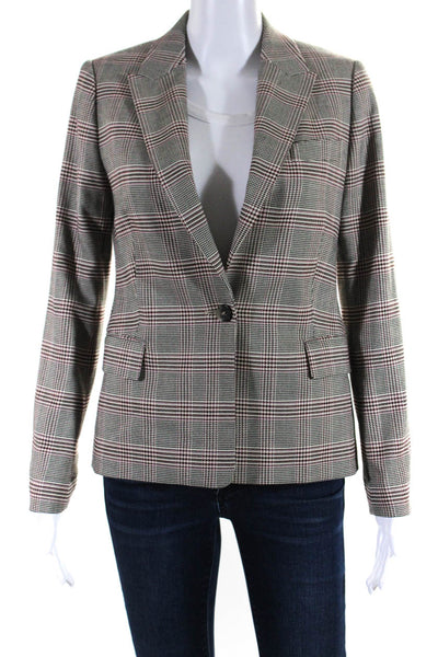 Reiss Women's Houndstooth Print One-Button Lined Blazer Jacket Gray Size 4