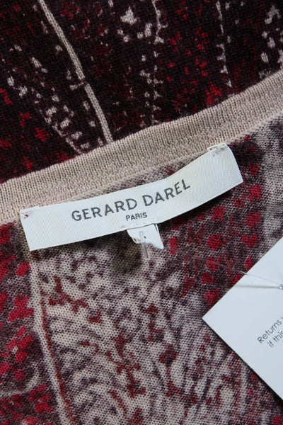 Gerard Darel Women's Wool Long Sleeve V-Neck Paisley Print Blouse Red Size 1