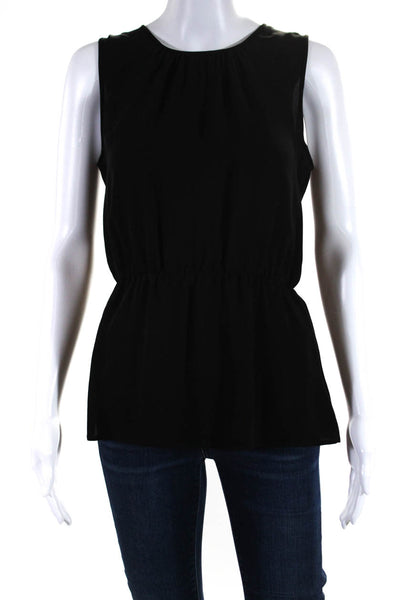 Theory Womens Silk Crepe Sleeveless Peplum Button Up Blouse Top Black Size S