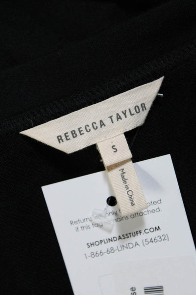 Rebecca Taylor Womens Jersey Knit Scoop Neck Pleated Hem Blouse Top Black Size S