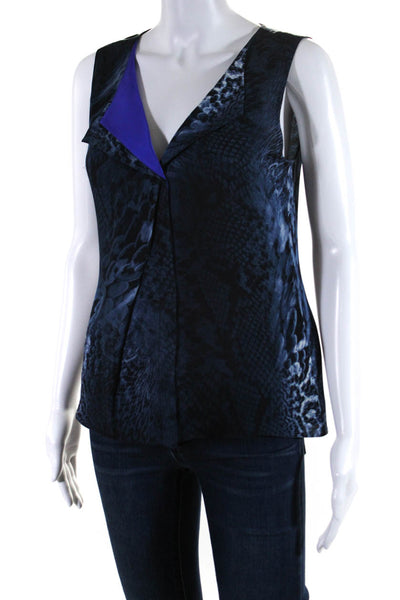 Elie Tahari Womens Silk Satin Abstract Printed Sleeveless Blouse Top Blue Size S