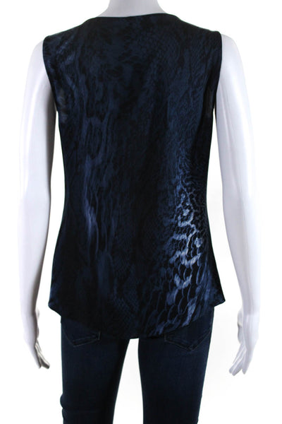 Elie Tahari Womens Silk Satin Abstract Printed Sleeveless Blouse Top Blue Size S