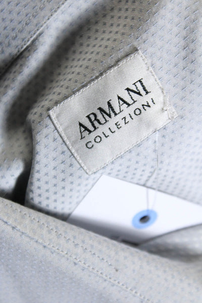 Armani Collezioni Mens Spotted Collared Button Up Dress Shirt Blue Size 16
