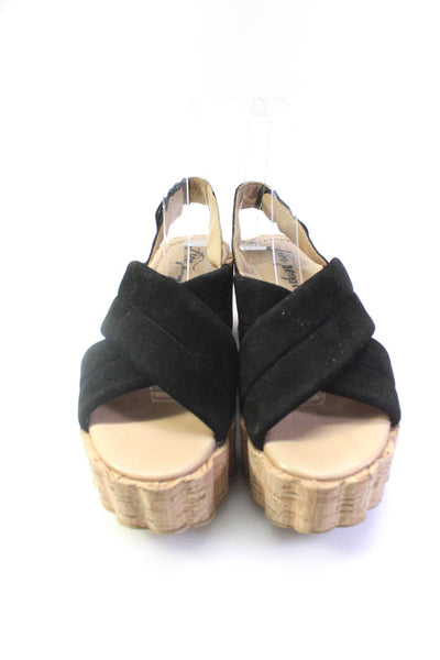 Free People Womens Black Criss Cross Platform Wedge Heels Shoes Size 8