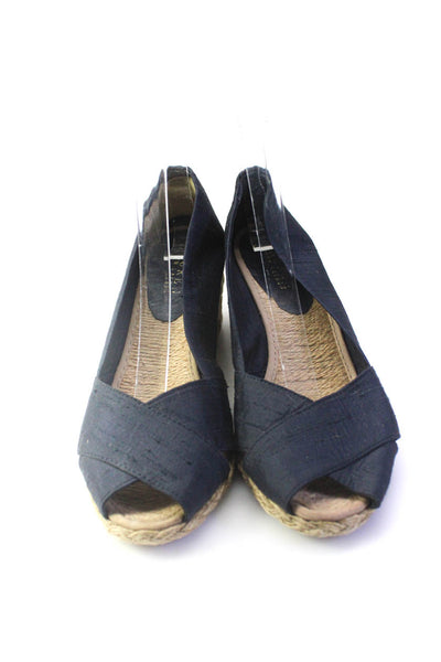 Lauren Ralph Lauren Womens Blue Peep Toe Espadrille Wedge Heels Shoes Size 7.5B