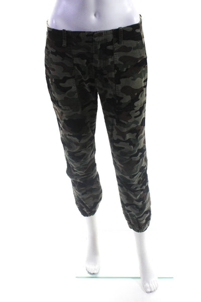 Nili Lotan Women's Cotton Camouflage Print Ankle Zip Pants Green Size 4