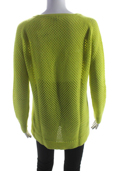 Theory Womens Wool Open Knit Round Neck Pullover Sweater Top Chartreuse Size S