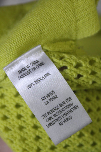 Theory Womens Wool Open Knit Round Neck Pullover Sweater Top Chartreuse Size S