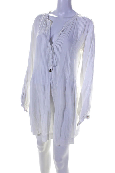 Vix Paula Hermanny Womens Woven Pleated V-Neck Cover Up Dress White Size L