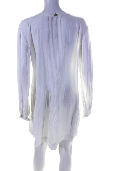 Vix Paula Hermanny Womens Woven Pleated V-Neck Cover Up Dress White Size L