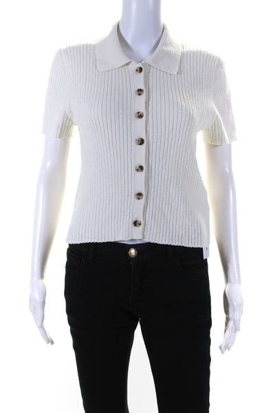 Madewell Womens Button Down Short Sleeves Sweater White Cotton Size Large