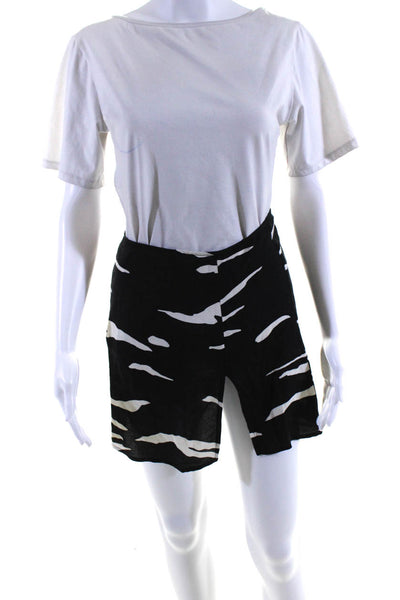 Reformation Womens Unlined Abstract Print Front Split Mini Skirt Black Size 2