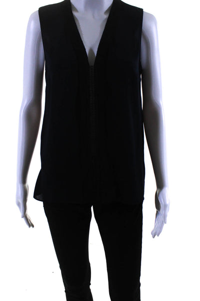 Tahari Womens 'Colette' V Neck Sleeveless Tank Blouse Navy Blue Black Size S