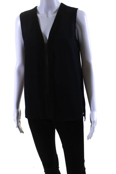 Tahari Womens 'Colette' V Neck Sleeveless Tank Blouse Navy Blue Black Size S