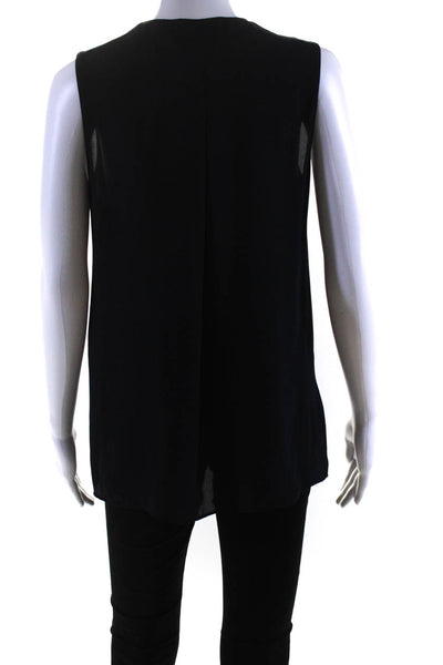 Tahari Womens 'Colette' V Neck Sleeveless Tank Blouse Navy Blue Black Size S