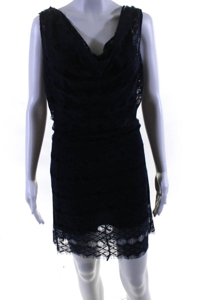 Calypso Saint Barth Womens Diamond Lace Cowl Neck Sheath Dress Navy Blue Size M