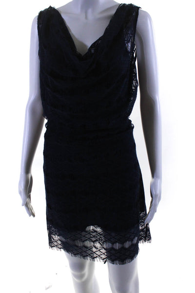 Calypso Saint Barth Womens Diamond Lace Cowl Neck Sheath Dress Navy Blue Size M