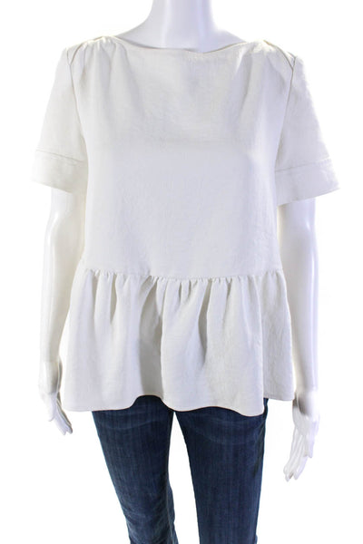 Rachel Comey Womens Round Neck Short Sleeve Baby Doll Blouse Top White Size 4