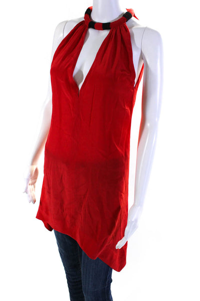 Vena Cava Womens 100% Silk High V Neck Sleeveless Tank Blouse Red Black Size 0
