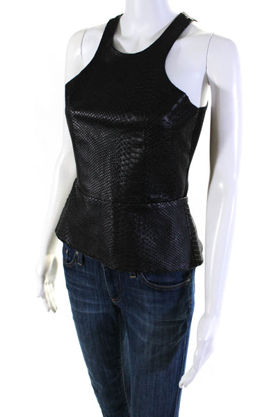 Mason Womens Leather Snakeskin Print Zippered Sleeveless Blouse Black Size 0