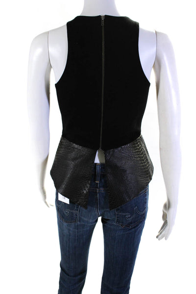 Mason Womens Leather Snakeskin Print Zippered Sleeveless Blouse Black Size 0