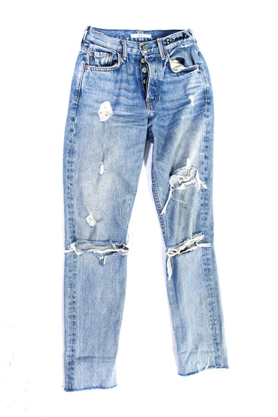 Grlfrnd Womens 'Karolina' Slim Straight High Rise Distressed Jeans Blue Size 24