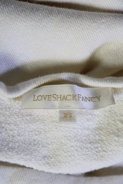 Love Shack Fancy Womens Ruffle Crop Round Neck Sweater White Size XS