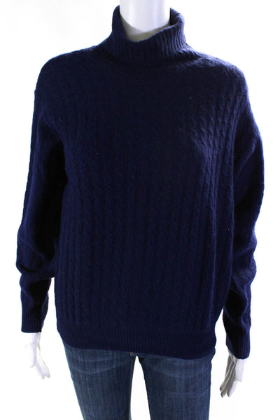 Kors Womens Wool Cable-Knit Long Sleeve Pullover Turtleneck Sweater Blue Size P