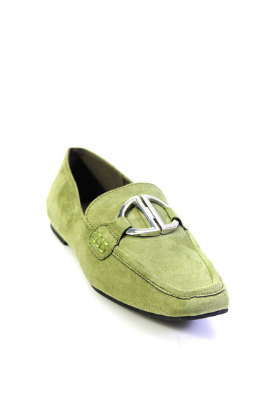 DKNY Womens Suede Fern Buckled Square Apron Toe Slip-On Loafers Green Size 6