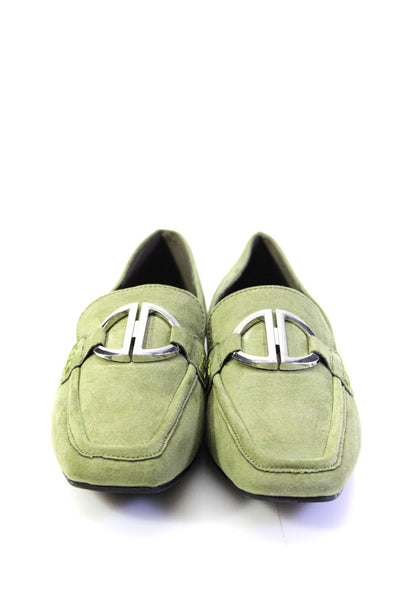 DKNY Womens Suede Fern Buckled Square Apron Toe Slip-On Loafers Green Size 6