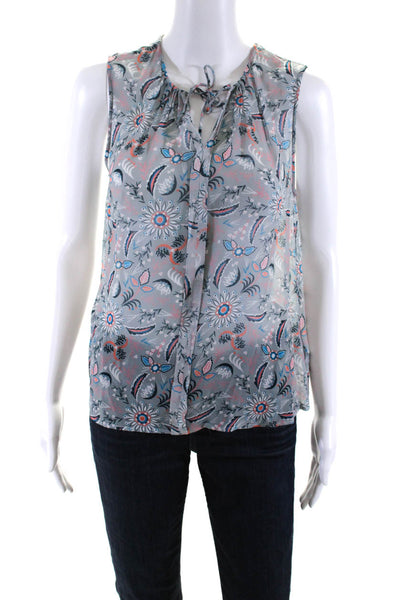 Repeat Womens Floral Print Tie V-Neck Sleeveless Pullover Blouse Blue Size EUR36