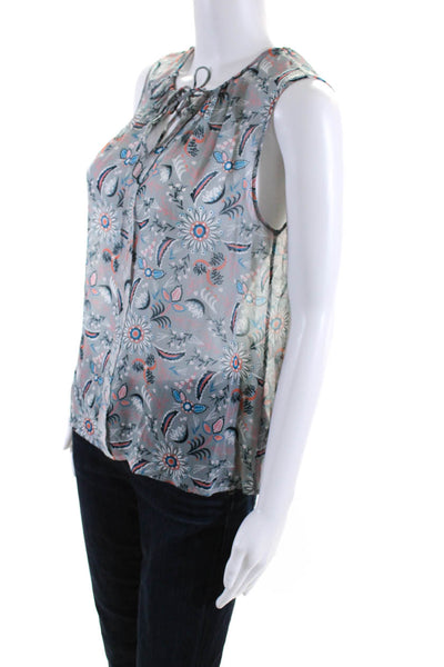 Repeat Womens Floral Print Tie V-Neck Sleeveless Pullover Blouse Blue Size EUR36