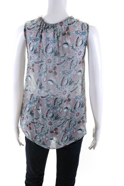 Repeat Womens Floral Print Tie V-Neck Sleeveless Pullover Blouse Blue Size EUR36