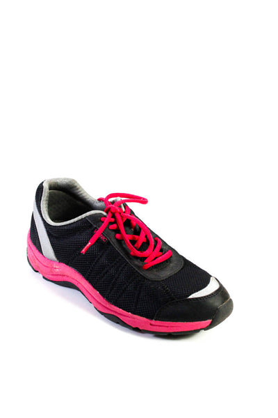 Vionic Women's Leather Trim Low Top Running Sneakers Black/Pink Sized 8.5