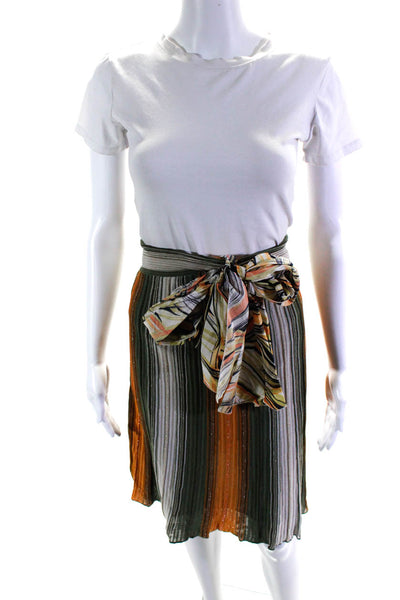Missoni Womens Metallic Cotton Blend Stretch Striped Midi Skirt Orange Size 4