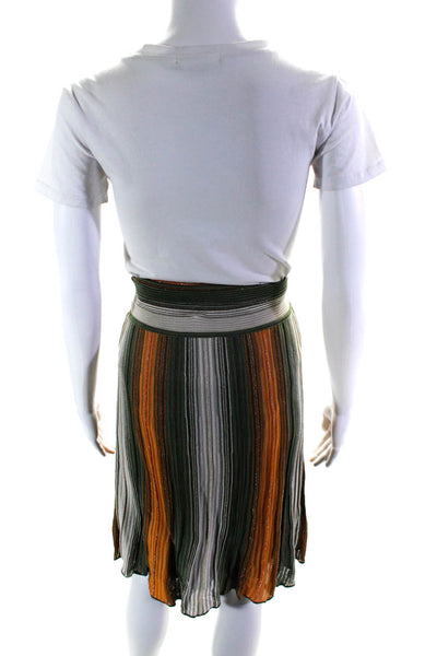 Missoni Womens Metallic Cotton Blend Stretch Striped Midi Skirt Orange Size 4