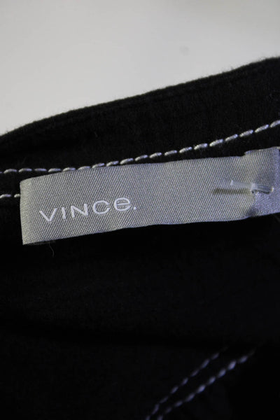 Vince Women's Short Sleeve Topstitch Crinkle Cotton Top Black Size L