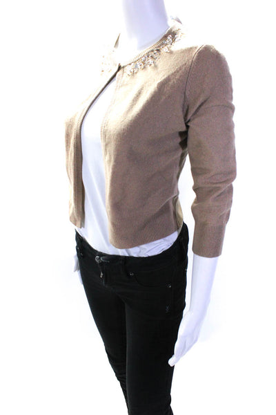 Robert Rodriguez Black Label Womens Knit Beaded Cardigan Sweater Beige Size S