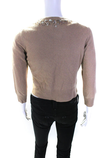 Robert Rodriguez Black Label Womens Knit Beaded Cardigan Sweater Beige Size S