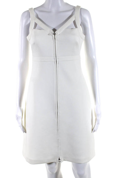 Calvin Klein Womens White V-Neck Sleeveless Front Zip Shift Dress Size 4