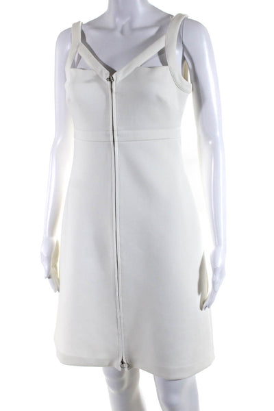 Calvin Klein Womens White V-Neck Sleeveless Front Zip Shift Dress Size 4