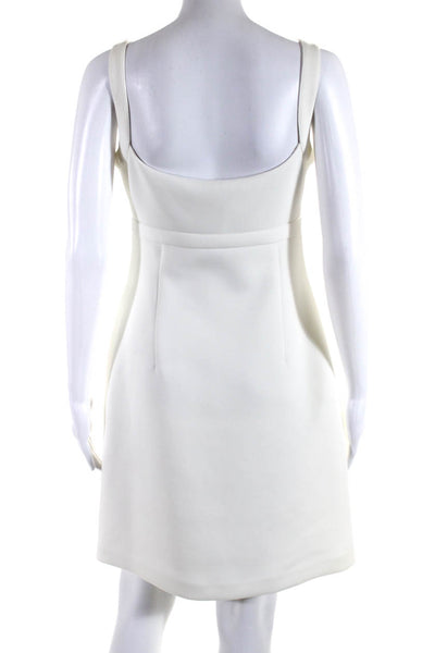 Calvin Klein Womens White V-Neck Sleeveless Front Zip Shift Dress Size 4