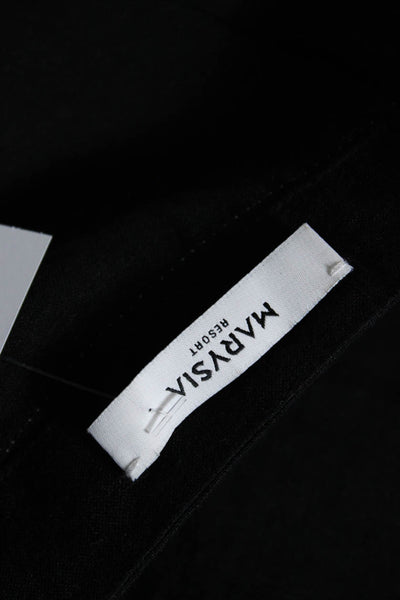 Marysia Women's V-Neck Short Sleeves Slit Hem Tunic Blouse Black White Size XS