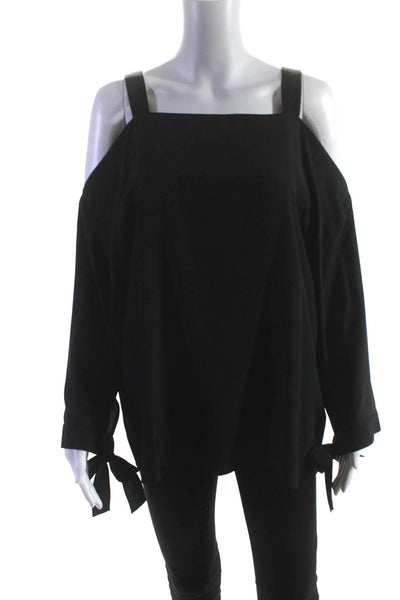 Tibi Women's Off Shoulder Long Sleeve Silk Blouse Black Size M